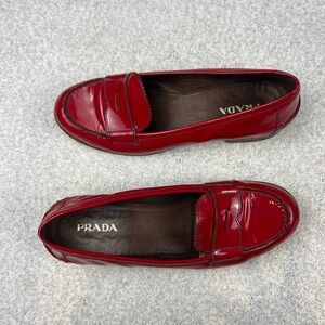 Prada Women's Red Patent Loafers Flats